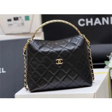 CHANEL Grained Shiny Calfskin & Gold-Tone Metal Black Clutch with Chain AP4066 2024(original quality)