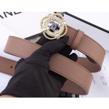 Chanel Width 3cm Crystal Square Buckle Leather Belt Nude