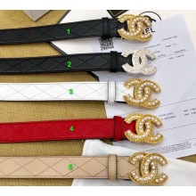 Chanel Width 3cm Pearl CC Logo Buckle Quilting Leather Belt