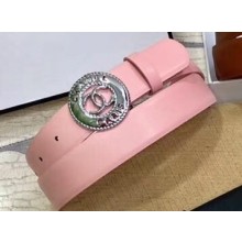 Chanel Width 3cm CC Logo Round Buckle Leather Belt Pink