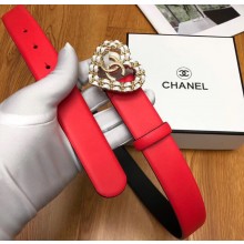 Chanel Width 3cm Chain Heart CC Logo Buckle Leather Belt Red/White