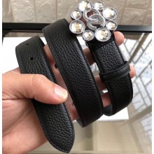 Chanel Width 3cm Crystal and CC Logo Buckle Leather Belt Black/Silver