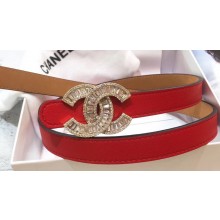 Chanel Width 2cm Crystal CC Logo Buckle Leather Belt Red