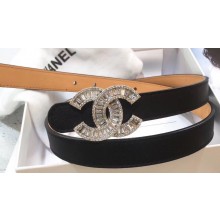 Chanel Width 2cm Crystal CC Logo Buckle Leather Belt Black