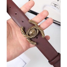 Chanel Width 3cm Braided CC Logo Buckle Leather Belt Burgundy