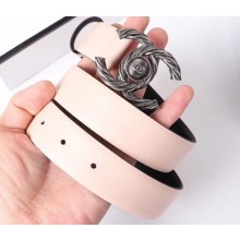 Chanel Width 3cm Braided CC Logo Buckle Leather Belt Nude Pink