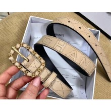 Chanel Width 2.5cm Chain Buckle Quilting Leather Belt Beige