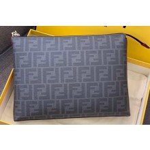 Fendi FF Logo Fabric Pouch Clutch Bag Black/Red Piping 2019