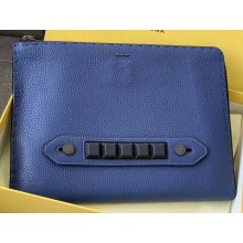 Fendi Roman Leather Pouch Clutch Bag Blue