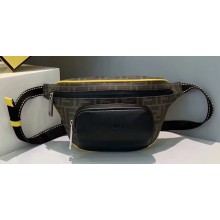 Fendi Brown FF Logo Fabric Small Belt Bag Black/Yellow Piping 2019