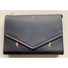 Fendi Bag Bugs Eyes Slim Pouch Clutch Bag Leather Black 2019