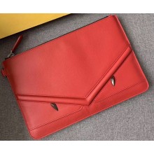 Fendi Bag Bugs Eyes Slim Zippered Pouch Clutch Bag Leather Red 2019