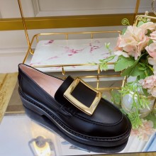 roger vivier Viv' Rangers metal Buckle Loafers in calfskin black