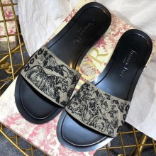 Dior Mules Slipper Sandals in Embroidered Cotton Black 2019
