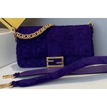 Fendi Velvet Embossed FF Motif Baguette Large Bag Purple 2019