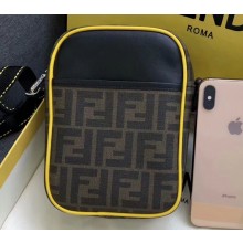 Fendi FF Logo Fabric Small Messenger Cross-body Bag Brown/Yellow Piping 2019