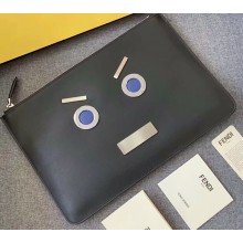 Fendi Bag Bugs Slim Pouch Clutch Bag Black