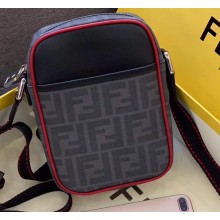 Fendi FF Logo Fabric Small Messenger Cross-body Bag Black/Red Piping 2019