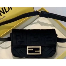 Fendi Velvet Embossed FF Motif Baguette Belt Bag Black 2019