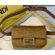 Fendi Velvet Embossed FF Motif Baguette Belt Bag Brown 2019