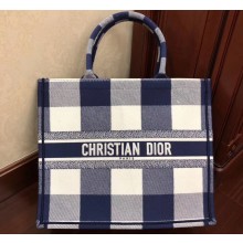 Dior Book Tote Bag In Embroidered Canvas Check Blue 2019