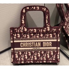 Dior Mini Book Tote Bag In Embroidered Oblique Canvas Burgundy 2019