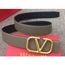 Valentino Width 4cm Togo Leather VLOGO Belt Gray
