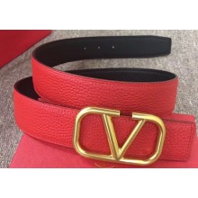 Valentino Width 4cm Togo Leather VLOGO Belt Red