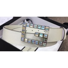 Gucci Width 3.5cm Leather Belt White with Crystals Square G Buckle
