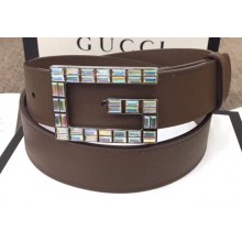 Gucci Width 3.5cm Leather Belt Brown with Crystals Square G Buckle