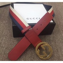 Gucci Width 4cm Sylvie Web and Leather Belt Red with Interlocking G Buckle