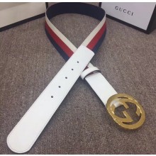 Gucci Width 4cm Sylvie Web and Leather Belt White with Interlocking G Buckle