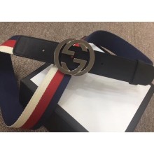 Gucci Width 4cm Sylvie Web and Leather Belt Black with Interlocking G Buckle