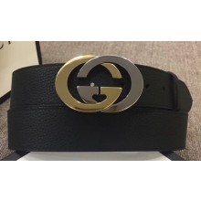 Gucci Width 4cm Leather Belt Black with Gold/Silver Interlocking G Buckle