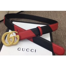 Gucci Width 3cm Diagonal Leather Belt Black/Red with Textured Double G Buckle
