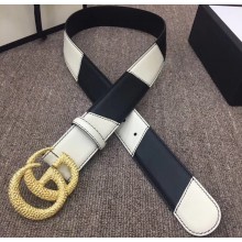 Gucci Width 4cm Diagonal Leather Belt Black/White with Textured Double G Buckle