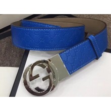 Gucci Width 4cm Signature Leather Belt Blue with Interlocking G Buckle