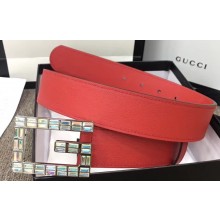 Gucci Width 3.5cm Leather Belt Red with Crystals Square G Buckle