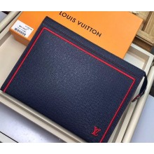 Louis Vuitton Pochette Voyage MM Bag Taiga Leather Outline Navy Blue/Red M63394