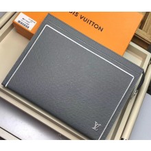 Louis Vuitton Pochette Voyage MM Bag Taiga Leather Outline Gray/White