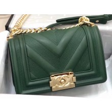 Chanel Embossed Chevron Small Boy Flap Bag Green 2019