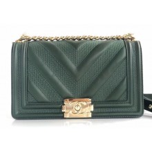 Chanel Embossed Chevron Medium Boy Flap Bag Green 2019