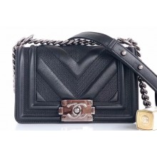Chanel Embossed Chevron Small Boy Flap Bag Black 2019