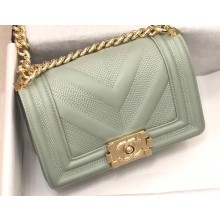 Chanel Embossed Chevron Small Boy Flap Bag Pale Green 2019