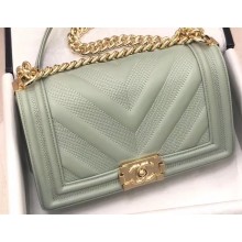 Chanel Embossed Chevron Medium Boy Flap Bag Pale Green 2019