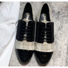 Chanel Glittered Fabric/Patent Calfskin Lace-Ups G34128 Tweed Beige 2019