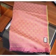 Gucci GG Jacquard Pattern Wool Scarf 411115 180x48cm Pink/Yellow