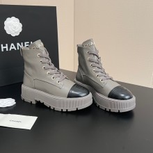 chanel lambskin quilting boots gray 2023