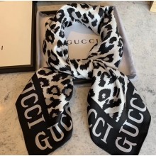 Gucci Leopard Print Scarf 572198 90x90cm Black 2019