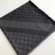 Gucci GG and Stripe Scarf 140x140cm Black 2019